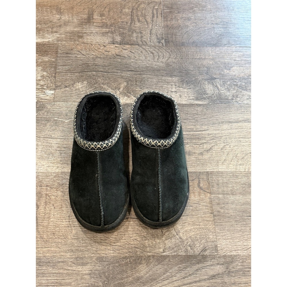 UGG Tasman Black Suede Embroidered Braid Slippers Mules 1019066 Womens 5